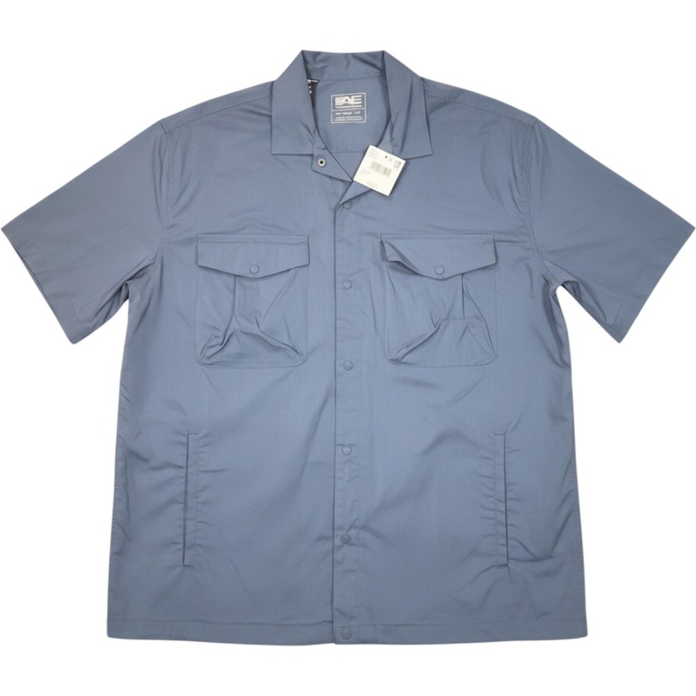 American Eagle Venture Out Mens Large Tall Blue Snap Front Utility Shirt‎ NWT